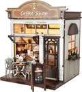 DIY Miniature House Kit, Coffee Shop Book Nook Kit, Mini Building Kit, Dollhouse Kit for Adults and Teens, 3D Wooden Puzzles with LED Light, Craft Kit for Family and Friends(Retro Coffee Shop)