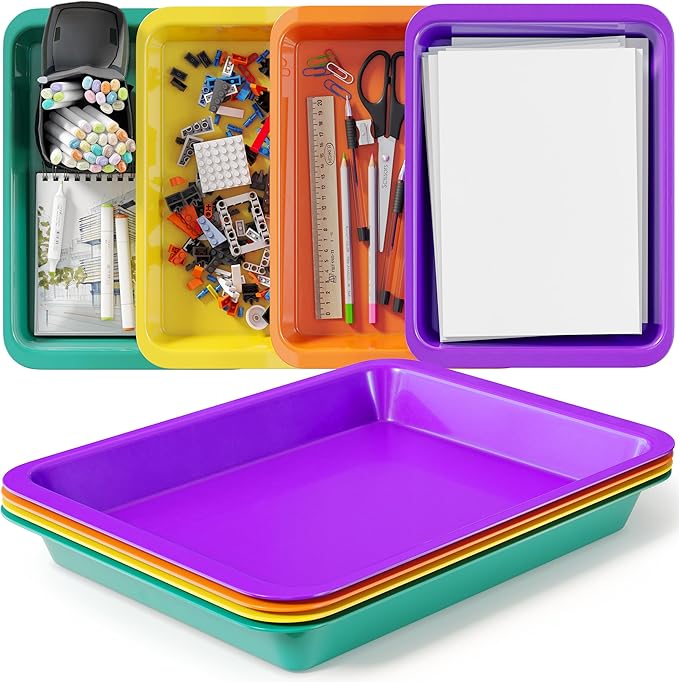 DOODLE HOG Set of 4 Art Trays for Kids, Great for Lego, Sand, Crafts, Painting, Montessori, Rainbow Trays for Classroom