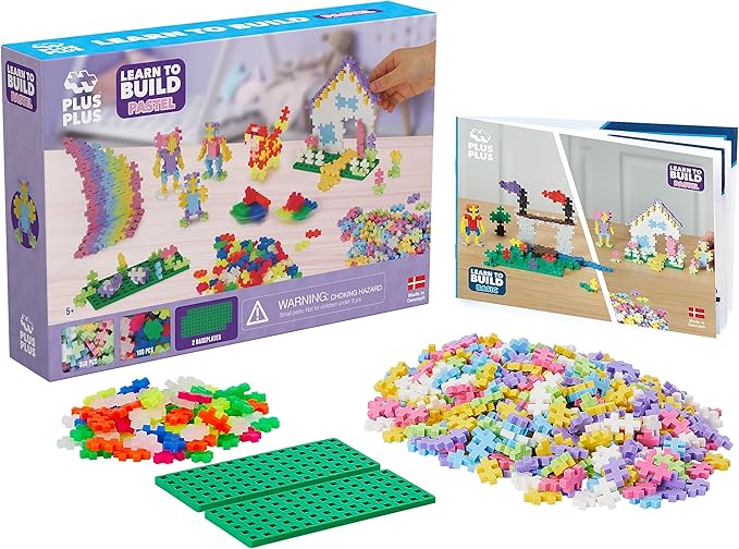 PLUS PLUS Learn to Build Set, Interlocking Mini Building Blocks, 3D Puzzle Construction Stem Toy for Kids - Pastel Mix, 400 Pieces