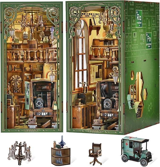 Book Nook Kit, DIY Miniature Dollhouse Book Nook Kit with Dust Cover and LED Light for Teens and Adults-The Radium Lady