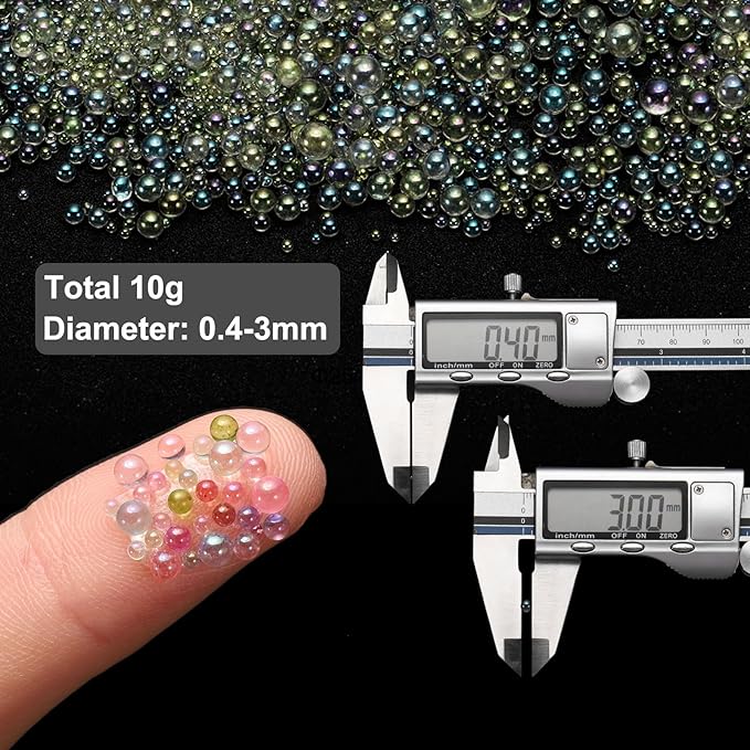 Iridescent Glass Tiny Bubble Beads, 0.4-3mm 10g No Hole Micro Mini Round Gray Water Droplets Beads - Applications: for Resin Filler, Nail Art, Dollhouse Bath Tub