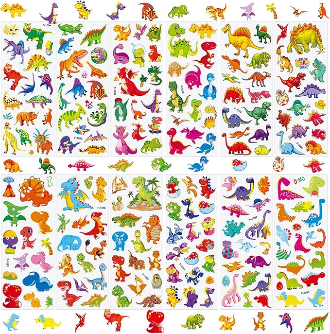 36 Sheets Dinosaur Stickers for Kids - 900+ 3D Puffy Stickers Prehistoric Theme | T-Rex, Stegosaurus, Volcano | Reusable, Waterproof | Crafts, Scrapbooking, Party Favors