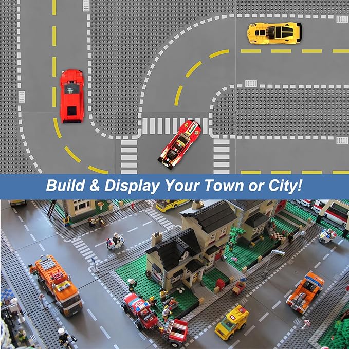 9 Pack Road Base Pates for Building, Compatible with Lego Classic Bricks, 10” x 10” Baseplates Fits for Lego Roads, Road Base Plates for City Sets (Attached DIY Stickers)