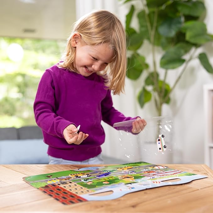 Melissa & Doug Vehicles Puffy Sticker Play Set Travel Toy with Double-Sided Background, 32 Reusable Puffy Stickers