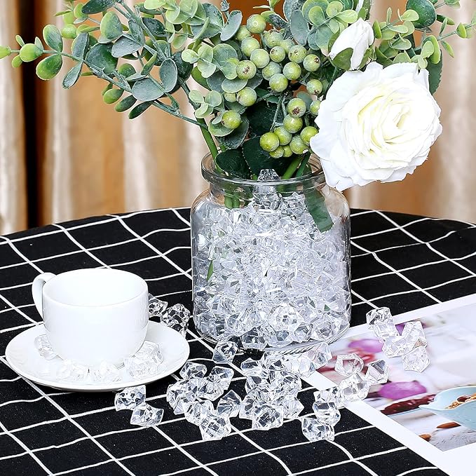 TeeLiy 150 PCS Acrylic Pink Crushed Ice Rock Crystals Treasure Gem Plastic Fake Ice for Vase Fillers Decoration, Table Scatters, Event, Wedding, Arts & Crafts, Home Birthday Decoration