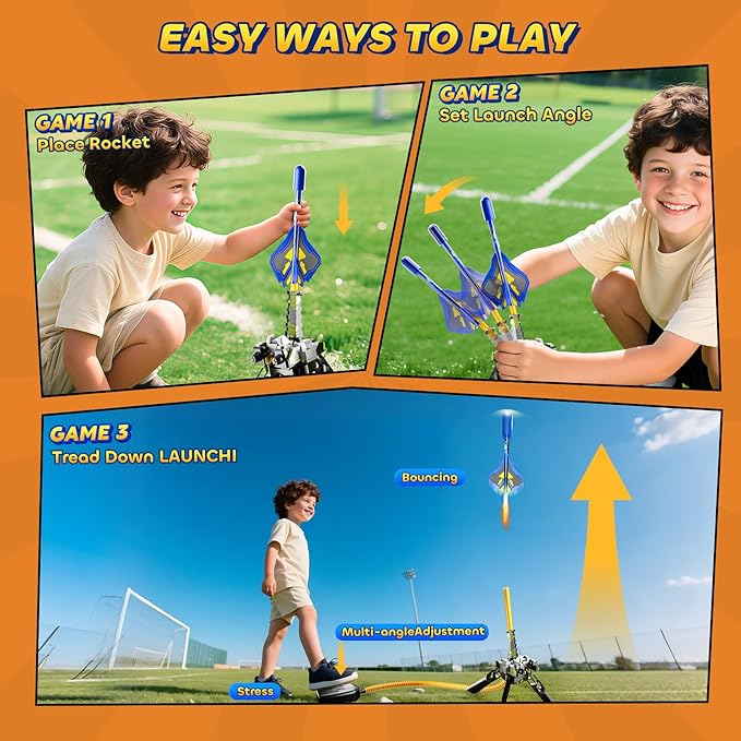 Rocket Launcher for Kids with 4 LED Airplane Rockets and Tank Launcher, Outdoor Toys for Toddlers, Rockets for Kids Age 4-8, 2 3 4 5 Year Old Boy Birthday Gift, Launching up to 120+ Feet