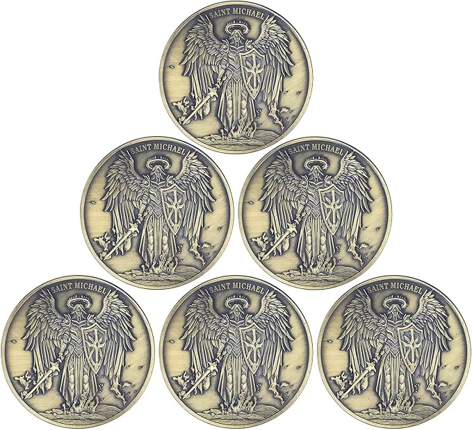 The Archangel Michael Challenge Coin Religious Coin Christian Collectible Psalm 91:10-11 (Pack of 6)