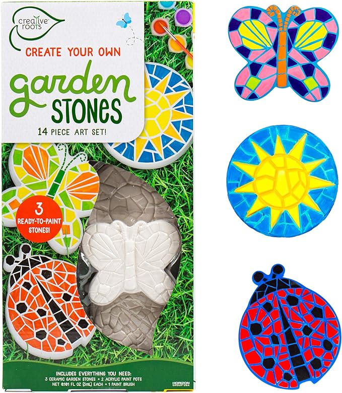 Creative Roots Paint Your Own Butterfly, Ladybug & Sun Stepping Stone by Horizon Group USA, 1 box of 3 count