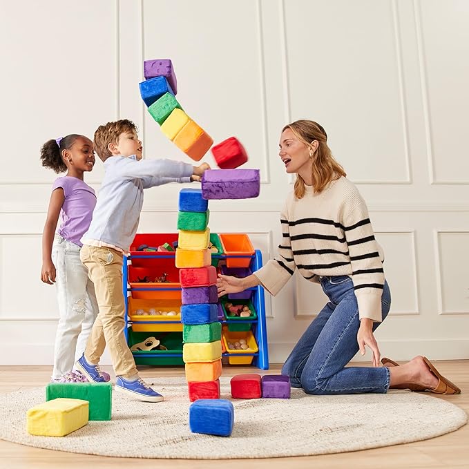 ECR4Kids SoftZone Stack-A-Brick, Foam Blocks, Assorted, 24-Piece