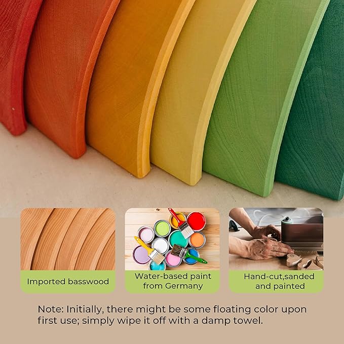 AVDAR 7Pcs Wooden Rainbow Stacker Toy, Montessori Nesting Puzzle for Kids, Rainbow Blocks