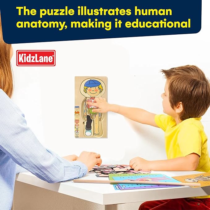 Kidzlane Boy Wooden My Body Puzzle for Toddlers & Kids - 29 Piece Boys Anatomy Puzzle Kid Play Set - Anatomy for Kids, Skeleton Toys for Children Ages 3 Plus