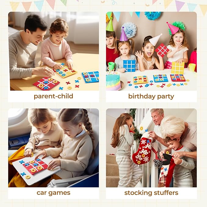 JoyCat Tic Tac Toe Strategic Board Game for Kids and Family,Birthday Party Favors,Goodie Bag Stuffers,End of Year Student Gifts with Envelope,Easy to Store(Bulk Pack of 48)