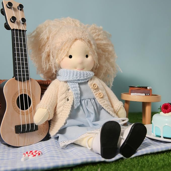 BlissfulPixie Handmade Waldorf Doll- Florke 12", Soft Girl Rag Doll with Cute Stuffed Plush, Ideal First Doll for Babies & Toddlers