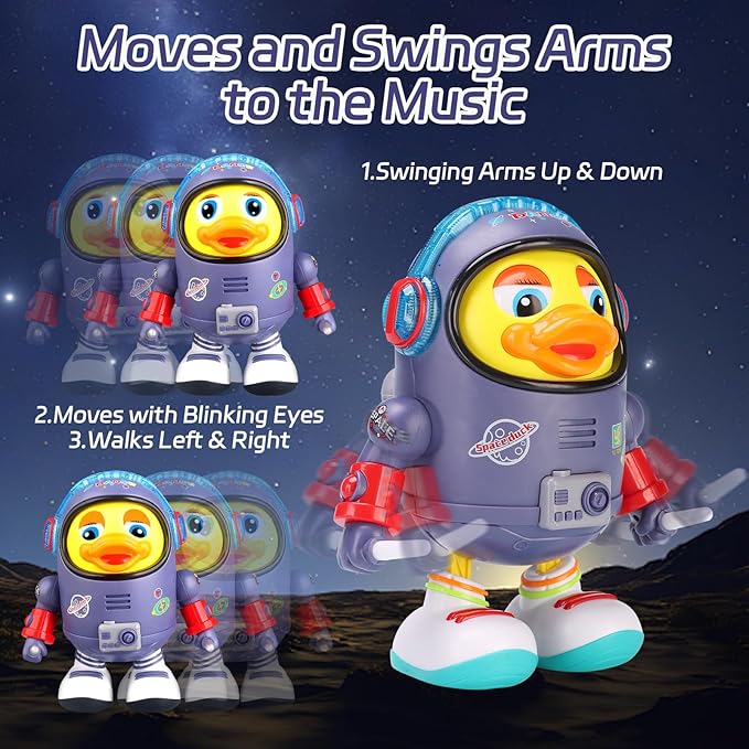 Dancing Space Duck Toy, Electric Dancing Duck Toy Baby Musical Toys, Cute Singing Walking Duck Toys with Music & LED Lights for Toddlers Kids Birthday Gifts (Blue)