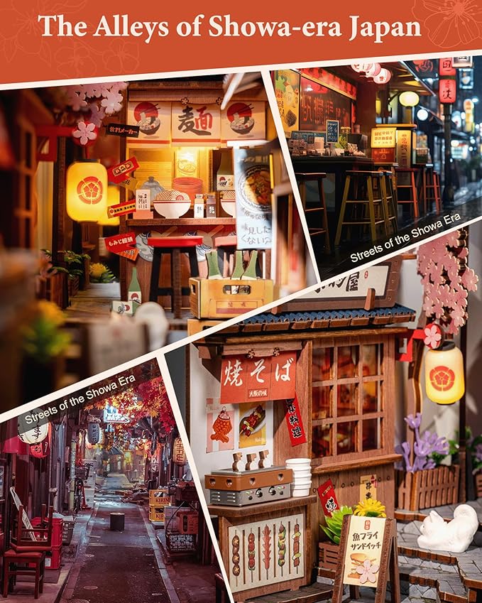 Rolife Book Nook Kit Sakura Wine Alley, 3D Wooden Puzzle Booknook for Bookshelf Decor, Japanese-Inspired Sakura Theme Creative DIY Miniature Dollhouse Kit, Crafts Gifts for Adults, Teens & Book Lovers