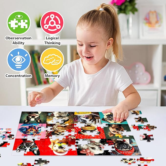 100 Piece Puzzles Multicolor Fun Dogs, Large Piece Jigsaw Puzzle for Kids Ages 4-6 6-8 8-10, Puppy Theme Puzzles for Teens Seniors Adults, Collection Gift Home Art Decor Toys Gifts for Girls Boys