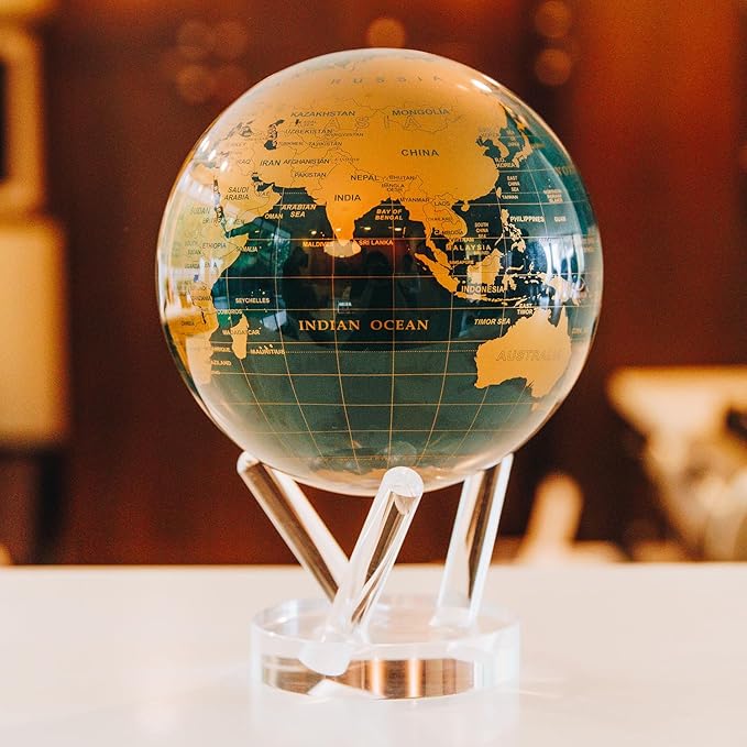MOVA – Green and Gold Rotating Decor Globe, 8.5” | Solar-Powered Motion | No Batteries | Gift for Desk, Home, or Office