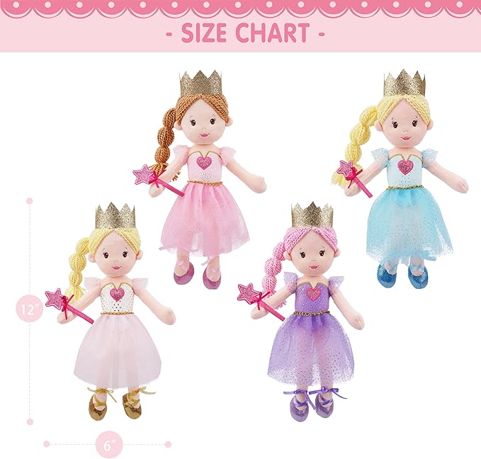 June Garden 12" Soft Baby Princess Doll Rosie - Stuffed Cuddly Princess Plush Gifts for Toddler Girls - Pink Dress