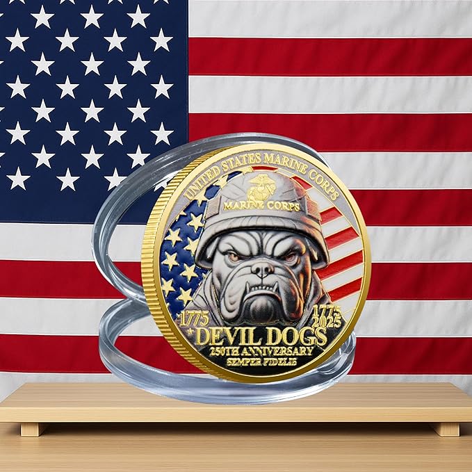 USMC 250th Anniversary Challenge Coin – Double-Sided Marine Corps Commemorative with Bulldog & Iwo Jima – Military Gift for Veterans & Collectors (5PCS)