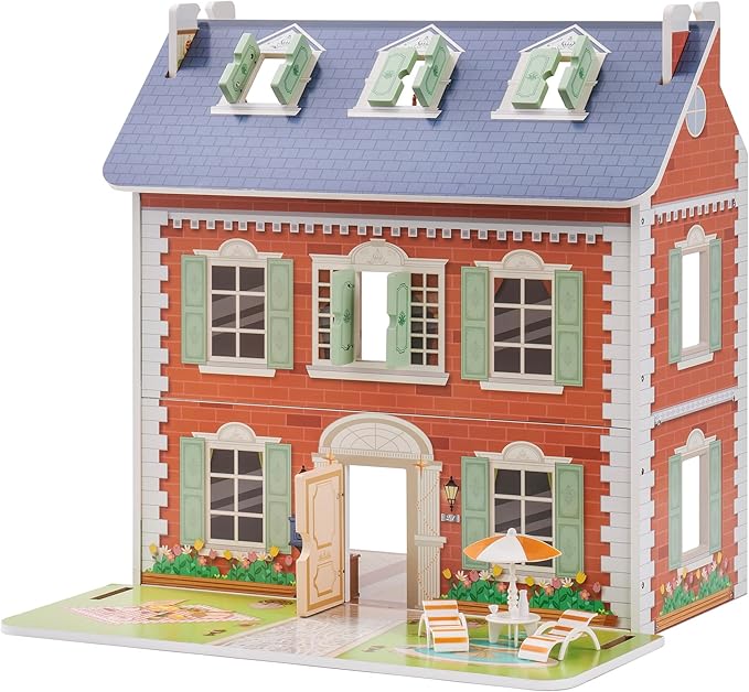 ROBUD Wooden Dollhouse for Kids Girls, Pretend Play Toy Gift for 3 4 5 6 Years Old Girls Boys