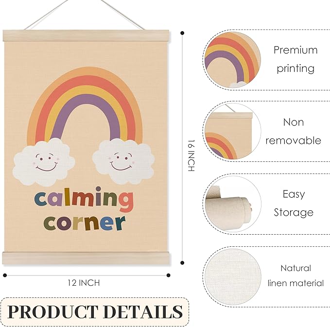 Koesus Calming Corner Posters for Kids, Emotional Chart Wall Art Poster Hanger Frame 12x16 Inch Set of 2, Boho Mental Health Canvas Pictures Prints Framed Wall Decor for Classroom