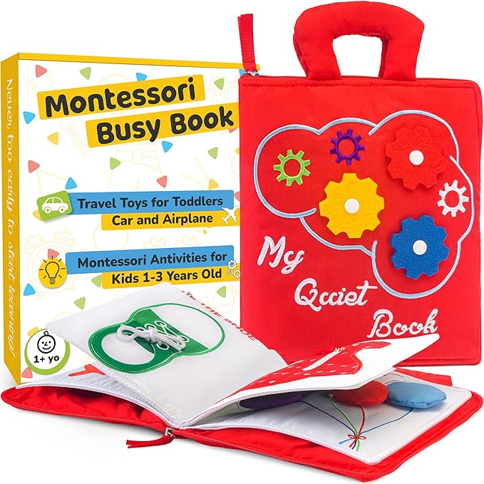 deMoca Busy Book for Toddlers 1-3 - Airplane Toys for Toddlers 1-3, My Quiet Montessori Toys for 1 Year Old with Kids Plane Activities, Activity Busy Board, Gift for Boys & Girls