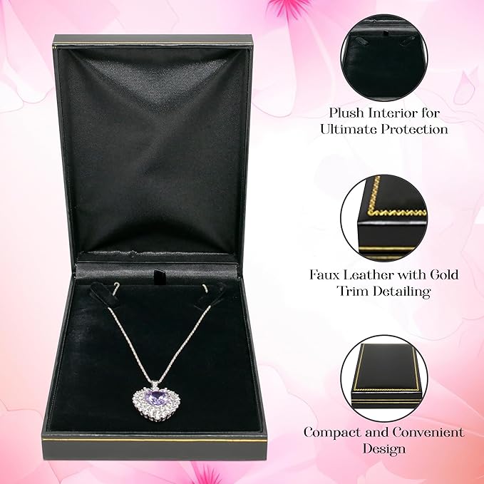 Novel Box Black Jewelry Box for Necklace 4.4x6.25x1.4 Inch - Faux Leatherette Jewelry Display Gift Boxes - Soft Velvet Interior Necklace/Pendant Storage Cases for Proposal Engagement Wedding Birthday