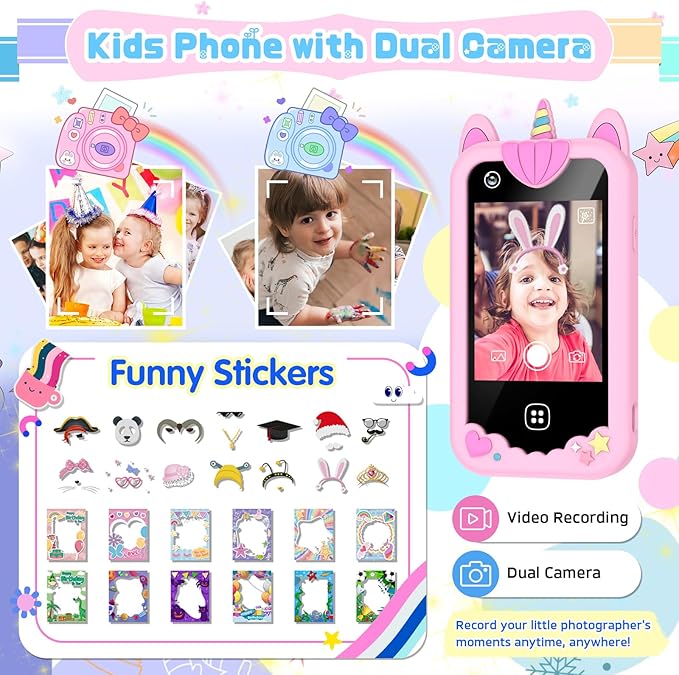 Kids Smart Phone for Girls, Kids Toys Cell Phone 2.8" Touchscreen Toddler Learning Play Toy Phone with Dual Camera, Game, Music Player, 8GB Card Birthday Gifts for Girls Boy Age 4-12(Pink)