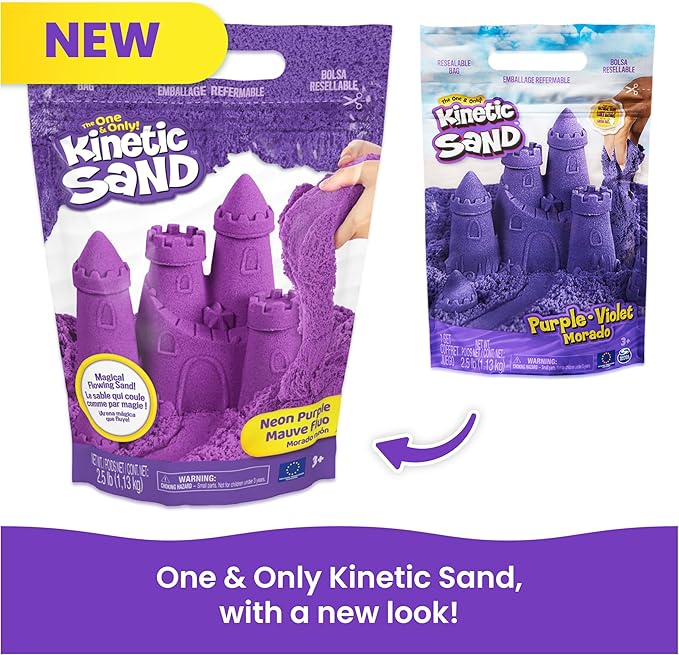 Kinetic Sand, 2.5lbs Purple Play Sand, Moldable Sensory Toys for Kids, Resealable Bag (Packaging May Vary), for Ages 3 and up
