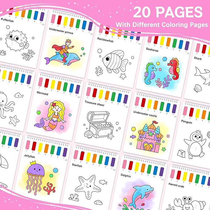 Paint with Water Coloring Books for Toddlers,Mess Free Watercolor Painting Sets for Kids,Water Color Paint Kit,Art Craft Birthday Gift for Ages 1-3, 4-8(Sea World)