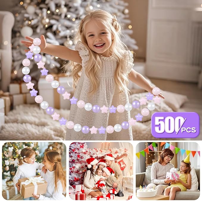 GOGOSO Balls for Ball Pit - Plastic Ball for Toddlers, Baby Kids Ball Pool Decoration 50 100 200 300 500 1000 (A Purple+Pink+White+Clear, 500 Balls)