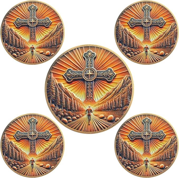5 Pcs Philippians 4:13 Christian Challenge Coin – Path of Faith Religious Token with Bible Verse – I Can Do All Things Through Christ – Inspirational Gift for Men & Women