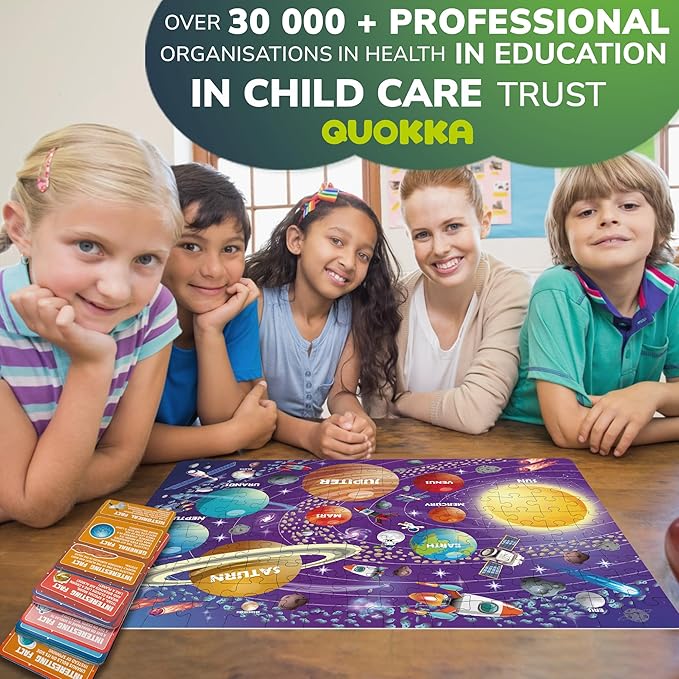 QUOKKA Puzzles for Kids Ages 8-10 - 150 Pcs Jigsaw Puzzles for 6-8 Year Olds - 400+ Facts on 50 Double-Sided Flashcards - Learn Space Education Activity Gift - Shaped Puzzle for Toddlers 4-6