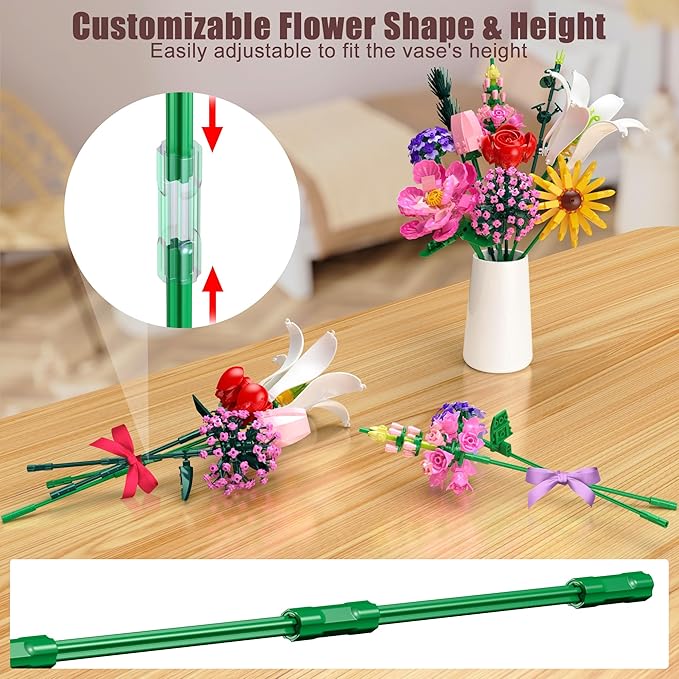 Flowers Bouquet Building Set, Flower Botanical Collection Building Toys, Home & Office Creative Decoration, Valentine Day, Birthday, Christmas Ideal Gift for Kids, Adults - 699 Pcs