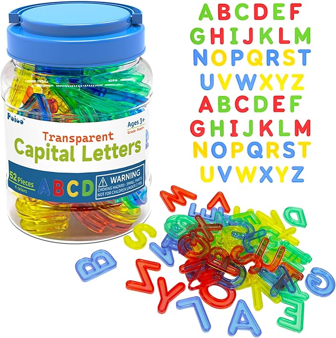 Transparent Capital Letters 52 Pcs for Light Table,Light Table Toys and Manipulatives for Kids,Educational Alphabet Set