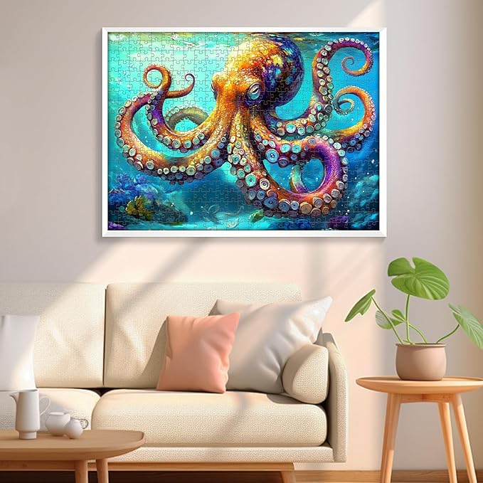 500 Piece Jigsaw Puzzle for Adults, Octopus Jigsaw Puzzle, Underwater World Ocean Theme Jigsaw Puzzles for Adults Seniors, Fun Challenging Family Games Holiday Party Gifts 20.5×15 in