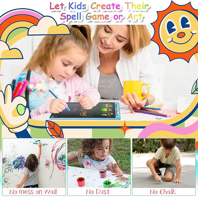 12 Inch LCD Writing Tablet - Colorful Electronic Drawing Pad & Doodle Board for Kids Ages 3-8, Erasable Educational Toy, Birthday and Christmas Gift for Girls and Boys (Blue)