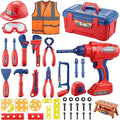Kids Tool Set, MAGIC4U 49PCS Toddler Tool Set with Electronic Toy Drill,Tape Measure 12 Tool Equipment,Pretend Play Construction Costume with Safety Vest Hat,Toy Tool Box for Kids Boy Girl Age 3-8