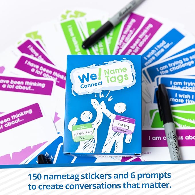 We! Name Tag Stickers – Ideal for Office Icebreakers, Party Fun, Educational Card Games, and Team Building – Easy-to-Write Labels for Group Conversations – Designed for Adults – 150 PCS
