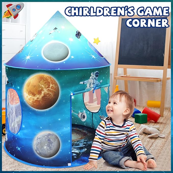 Space World Play Tent Pop Up Kids Indoor Sensory Playhouse Children Foldable Kids Tent for Boys Girls Toddler as 3 4 5 6 7 Years Gift as Birthday Christmas Toys