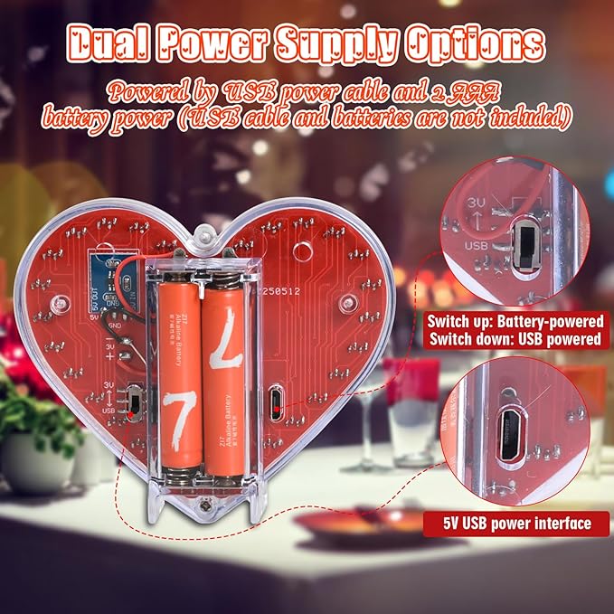 Soldering Project, ICSTATION Heart Shaped LED Soldering Practice Kit RGB LED Heart Circuit Project with Love Filament DIY Electronic Kit for School Student Education Perfect Present for Your Lover