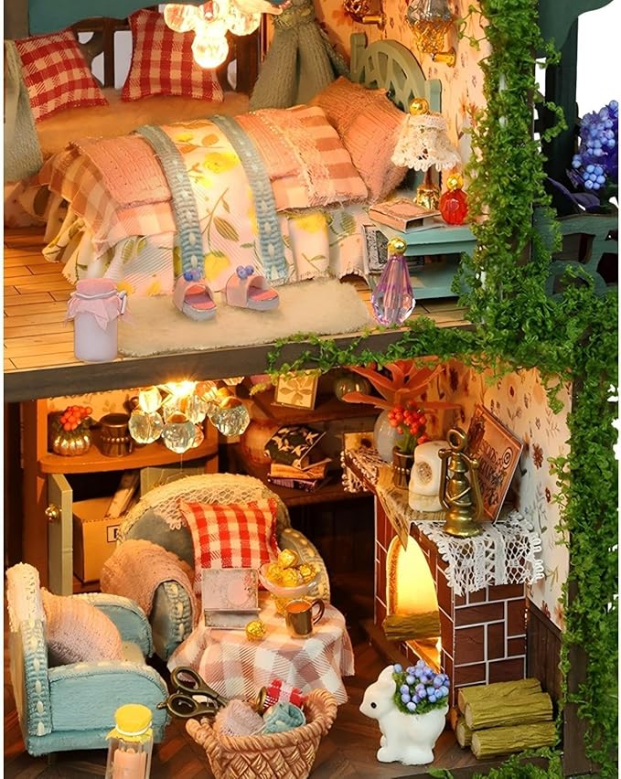 OZJAY Miniature House Kit, DIY Wooden Dollhouse Miniature Kit, Dollhouse Kit, Mini House Building Kit for Adult Teen, Fairy Garden