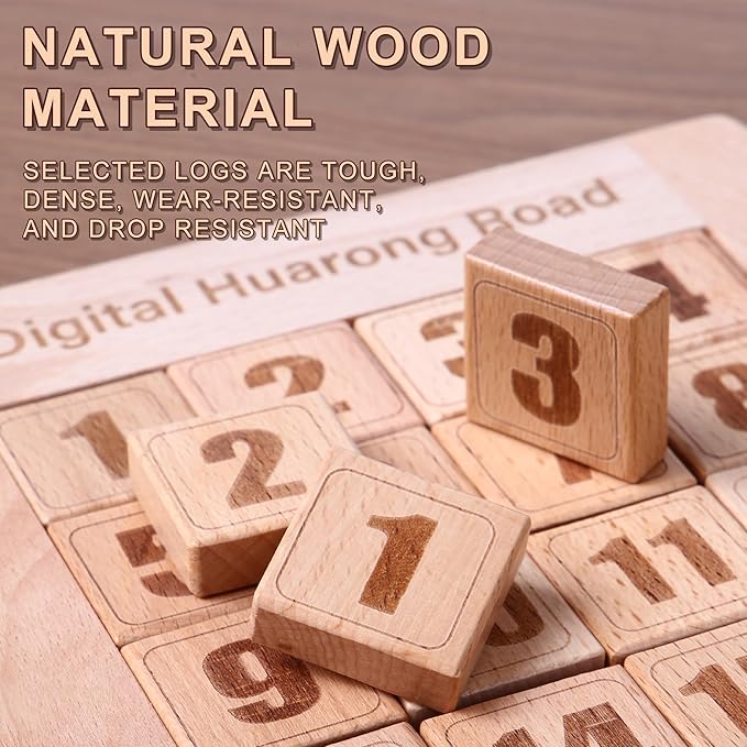 Wooden Number Sliding Puzzle，Brain Teasers Toy Tangram Slide Puzzle Game，Sequential Puzzles Board Game，Educational Toys for Kids and Adults (1-15 Medium Size)
