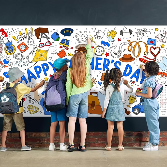 Gatherfun Father's Day Themed Activity Poster/Table Cover - 72" x 31.5" Wall Art for Classroom Wall, School Parties, Happy Father's Day Decorations