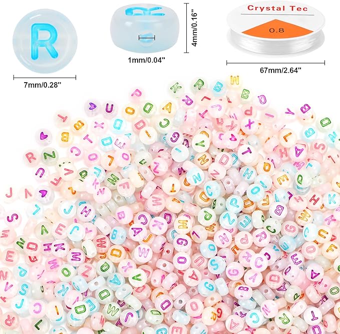 1900pcs Letter Beads, DECYOOL Glow in The Dark Letter Beads, Acrylic Alphabet Beads, with 1 Roll Elastic String for Bracelet Necklace Jewelry Making Supplie