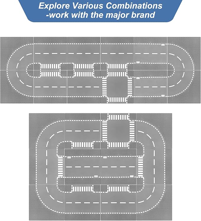 12 Pack Road Base Plates for Building, Compatible with Lego Classic Bricks, 10” x 10” Baseplates Fits for Lego Roads, Road Base Plates for City Sets (Attached DIY Stickers)