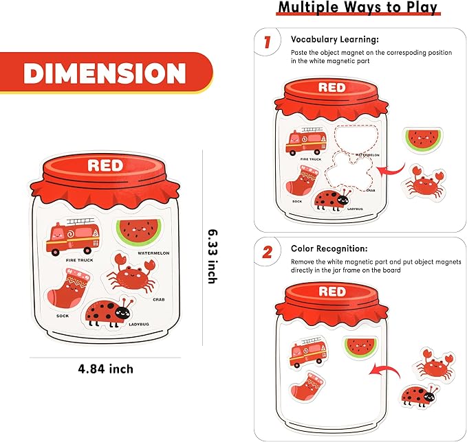 Magnetic Color Sorting Set for Fridge Toddlers 2 3 4 5 Montessori Color Learning for Whiteboard Basic Vocabulary Learning Kitchen Toys Kids pre-k Homeschool Classroom Must Haves
