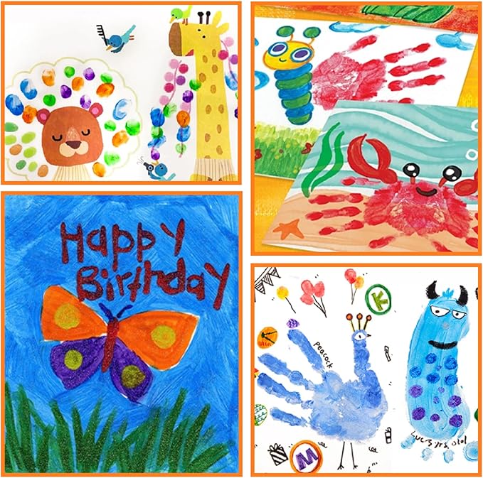 ABEIER Washable Finger Paint for Toddlers, Safe Non-Toxic, 12 x 2oz Vibrant Colors, Baby Safe Paint for Hand and Feet, Mess Free Art Supplies for Kids, Preschool Learning Gifts, Ages 1-3 4 5 6+