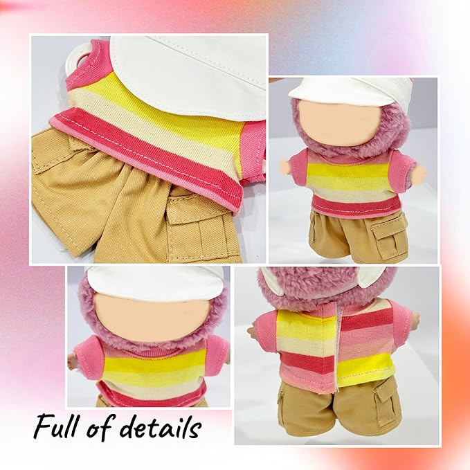 17cm Doll Clothes, Cute Outfits Set for 17cm Doll, 3 Piece Set Hat Clothing, Casual Adorable Dolls Clothes Accessories (No Doll)