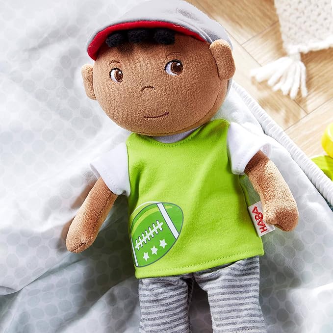 HABA Soft Doll Mason – 11.5" Plush Baby Boy Toy with Black Hair and Soft Toddler Companion for Ages 6 Months and Up, First Doll Gift for Kids, Machine Washable, Huggable & Durable